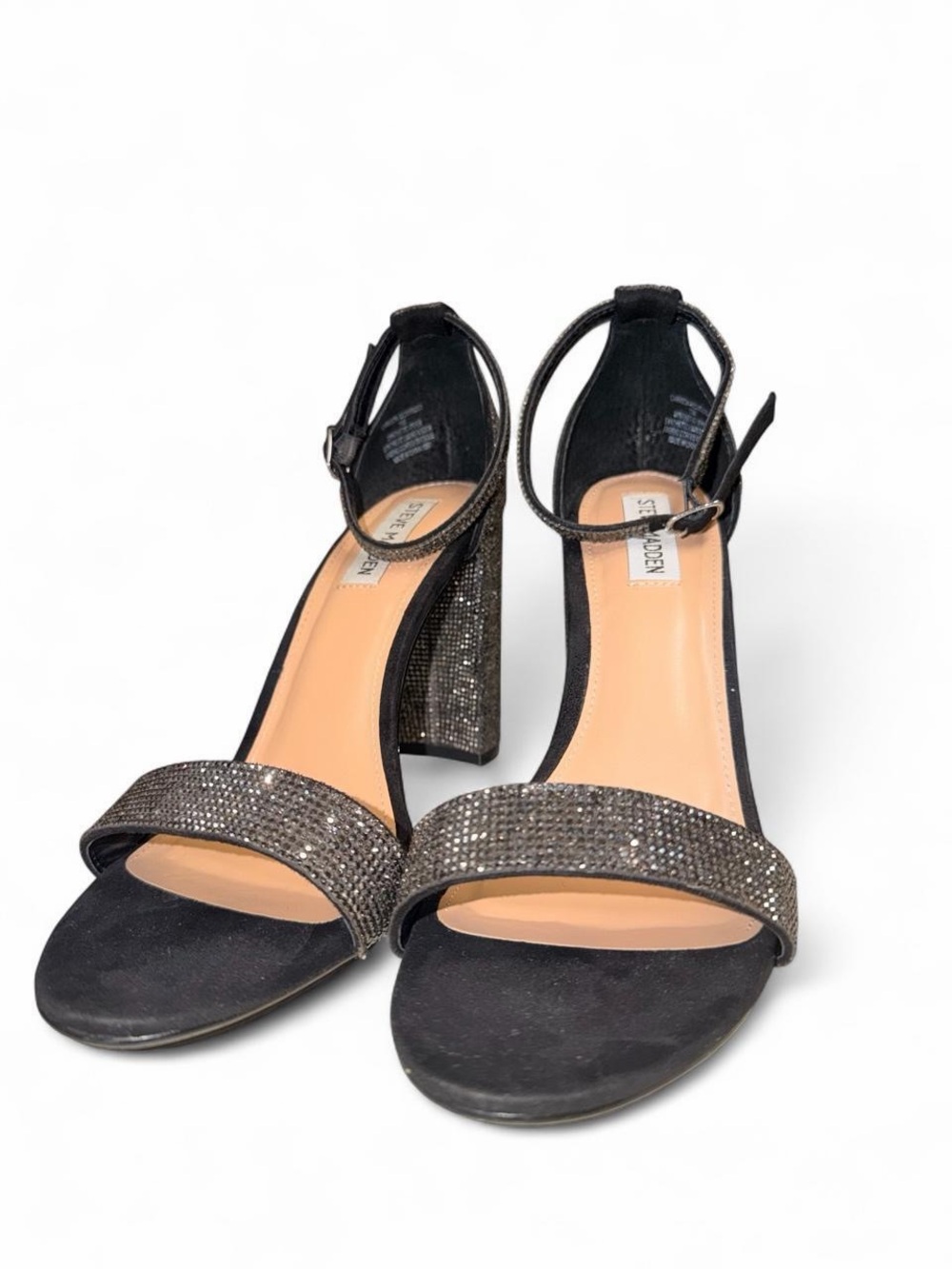 Steve Madden Carrson Rhinestone Block Heels Black Size 11M Excellent Condition